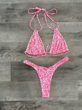 Kulani Kinis Pink Floral Triangle Bikini Set